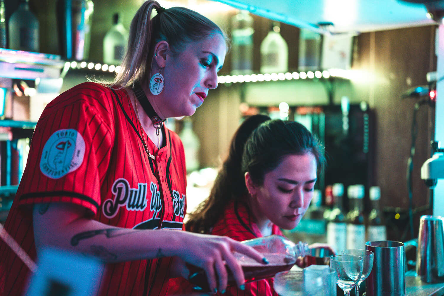 Holly Graham (left), owner of TOKYO CONFIDENTIAL in Shibuya, Tokyo, with head bartender Waka Murata at Katana Kitten.