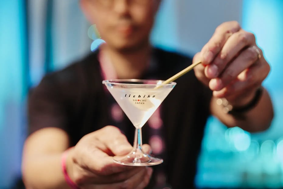 The Koji Martini is garnished not with an olive, but with a Japanese pickled scallion