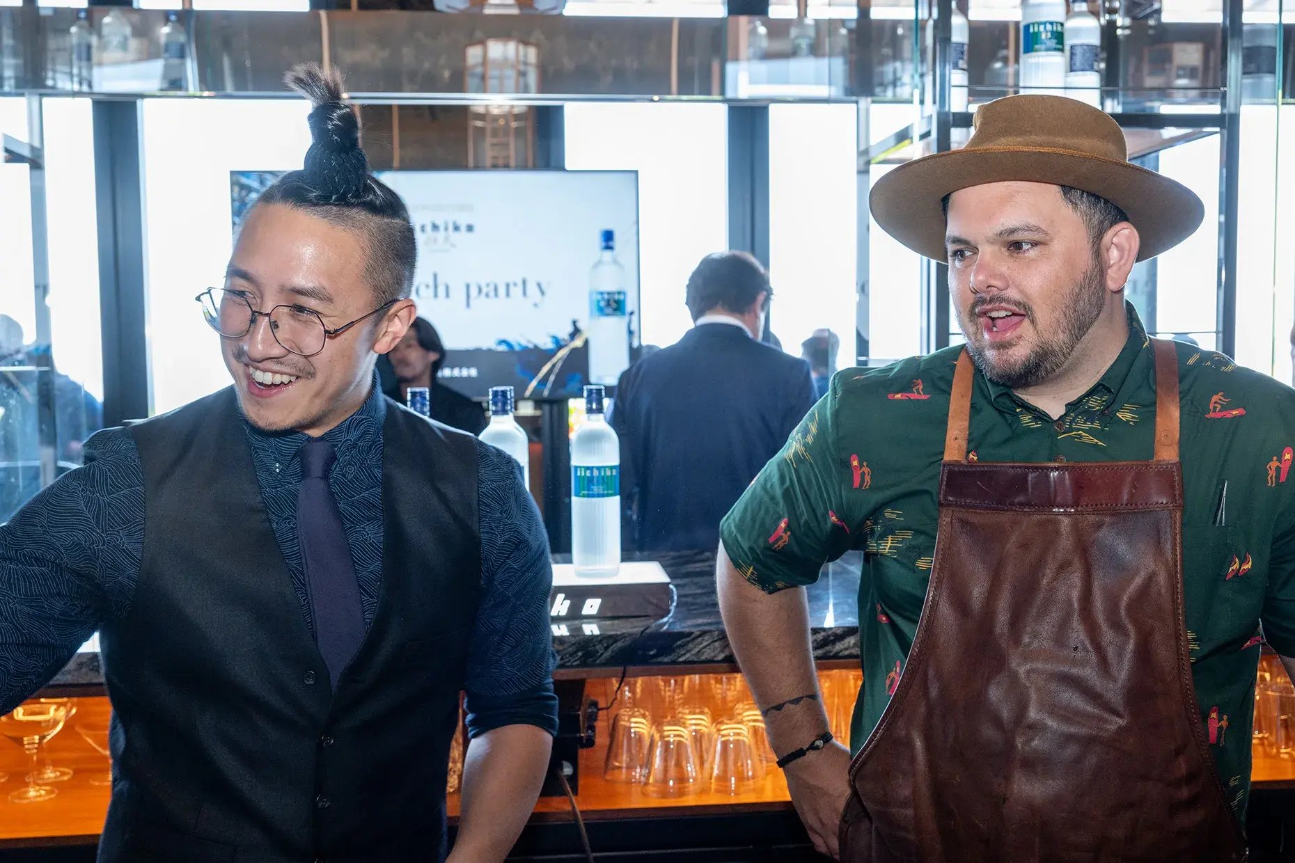 Tom (left) and Justin (right) chatting at the bar counter
