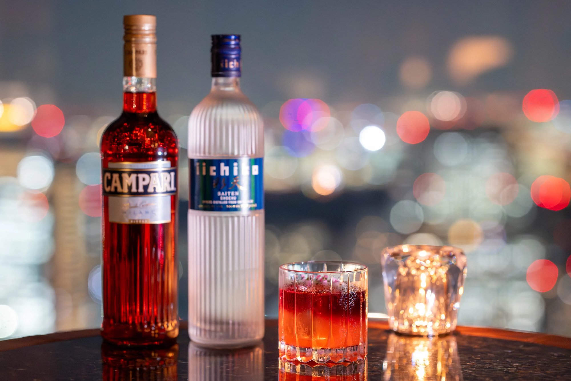 Naoto Ogawa’s The Beyond — made with iichiko Saiten, Campari, peach & shiso vermouth, and Lambrusco
