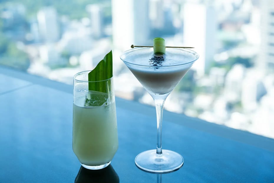 Kevin’s cocktails made with iichiko Saiten: Pear Pressure (left) and Shogun (right)