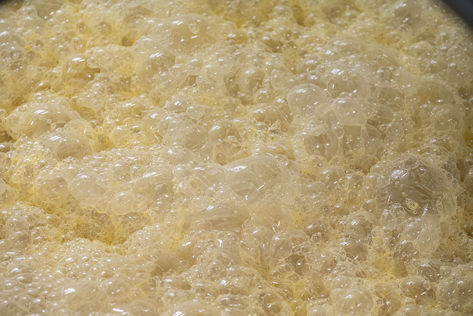 Moromi fermenting in a tank (Photo: Koichi Mitsui)